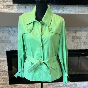 Talbots Green Belted short Trench style coat size 10